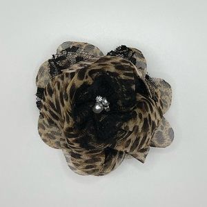 Leopard Chiffon and Black Lace Hair Flower or Broach